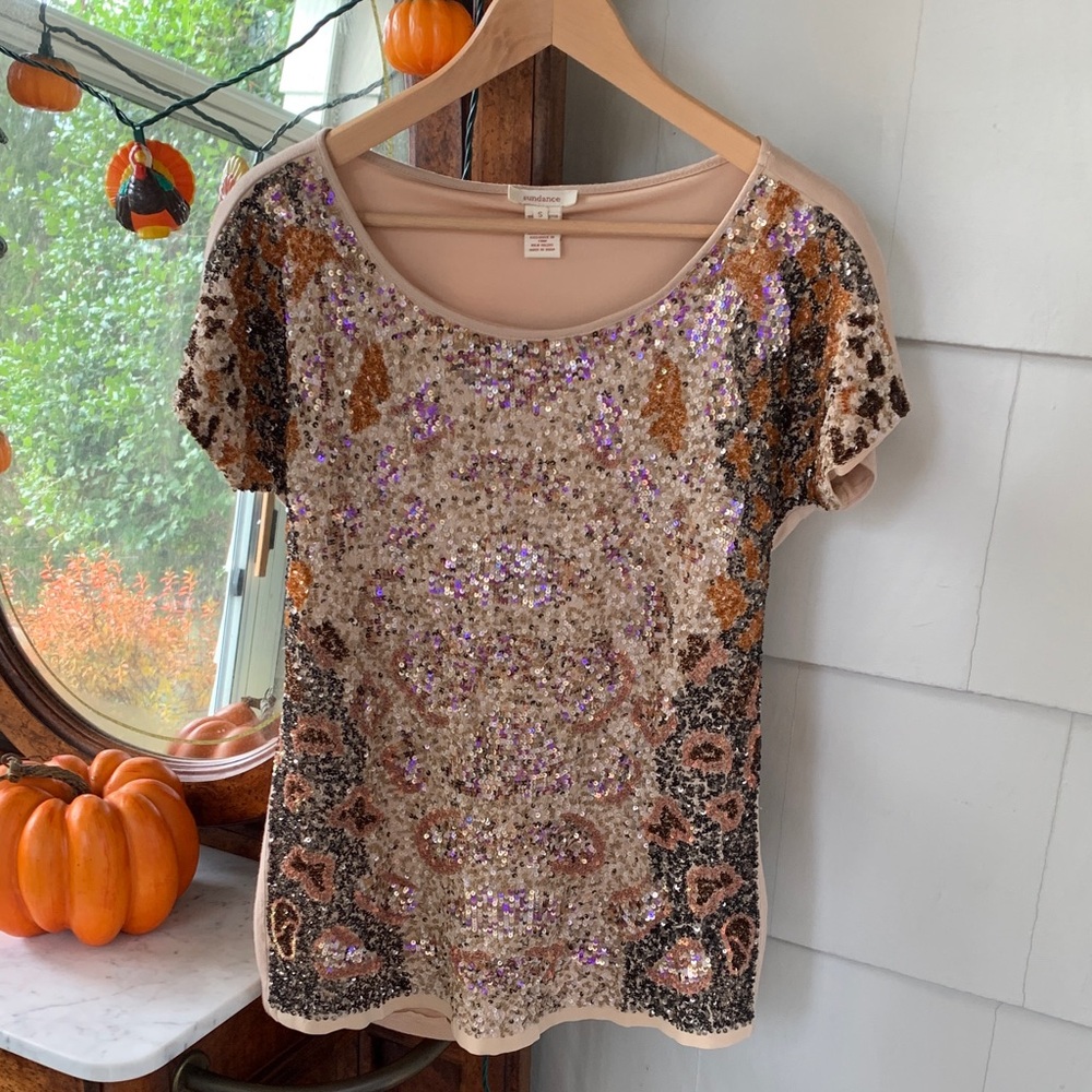 Sundance Multicolor Sequin Short Sleeve Top